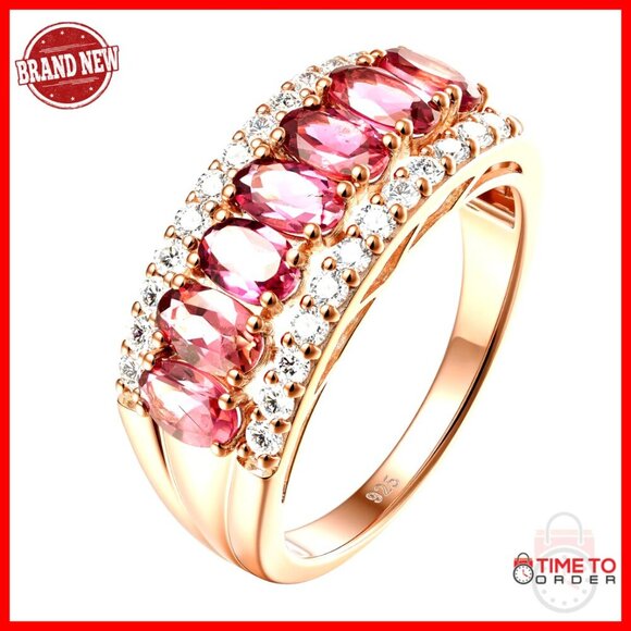 Jewelry - Sterling Silver Gemstone Band Ring Size 7 with White Zircon Accents